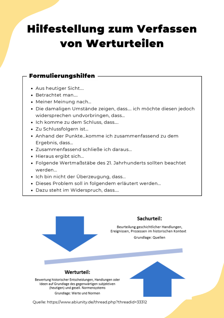 Bild von Formulierungshilfen für Werturteile.