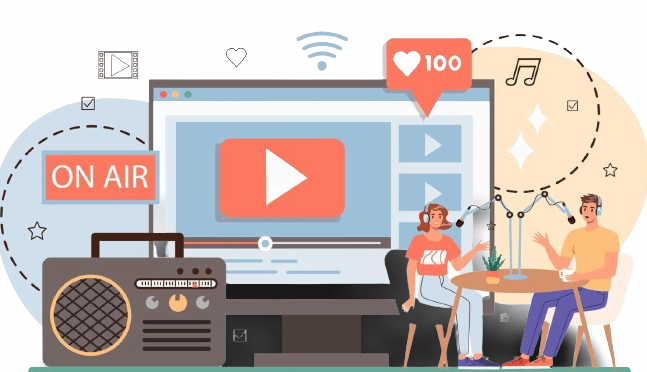 Jugendliche, welche einen Podcast für YouTube aufnehmen.