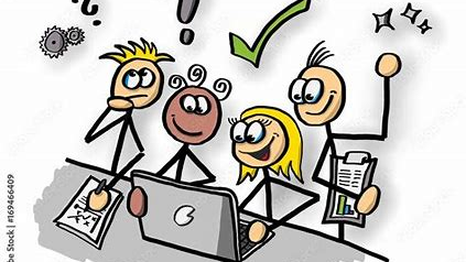 Cartoon Männchen vor dem Laptop