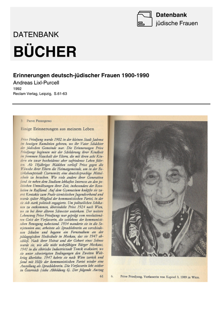 Buchseite Erinnerungen Deutsch-Jüdischer Frauen 1