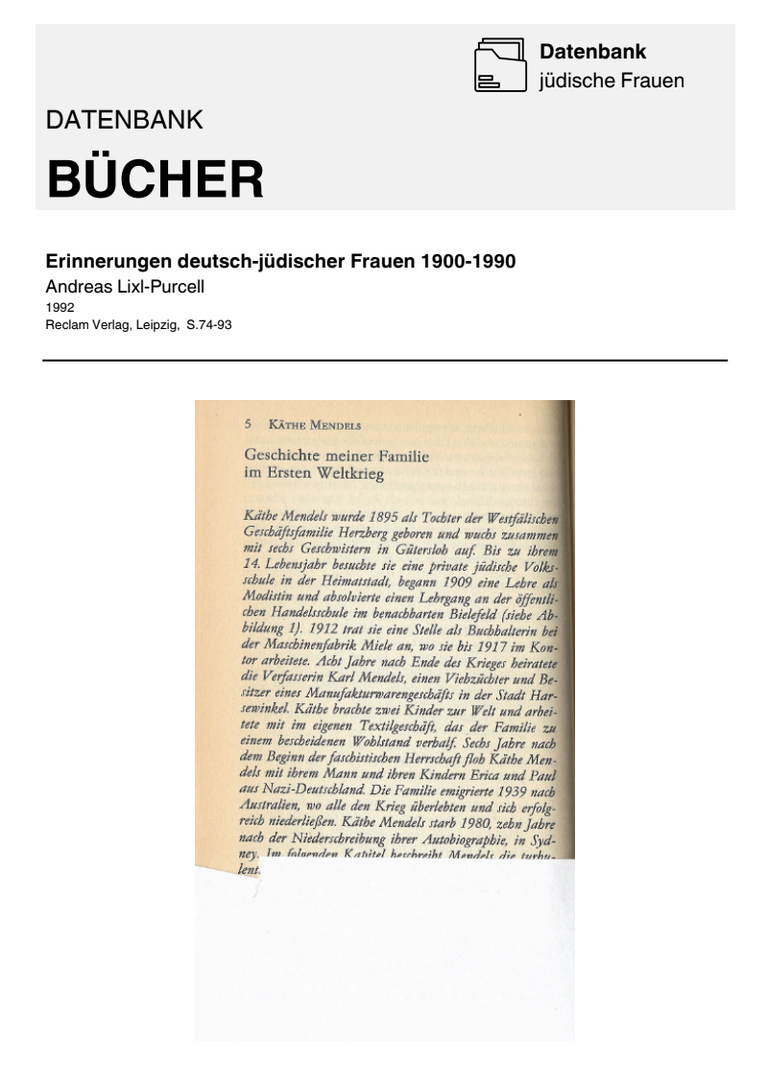 Buchseite Erinnerungen Deutsch-Jüdischer Frauen 2